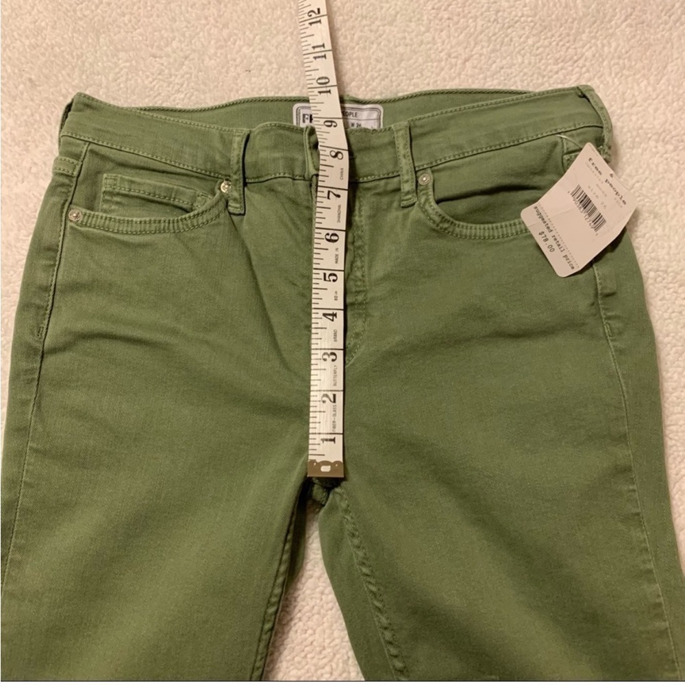 Free People High Rise Busted Olive Green Distressed Skinny Jeans - Picture 8 of 15